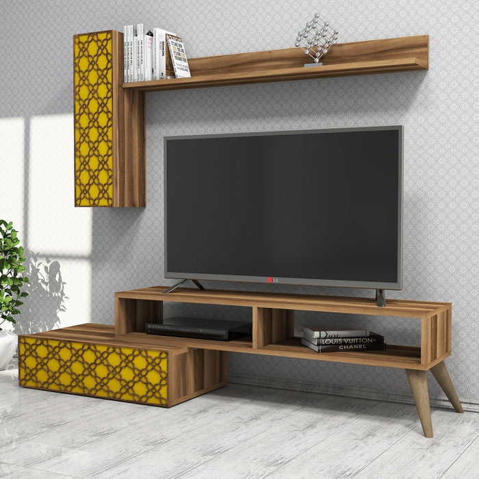 Hanah Home Mueble para la televisión Planet - Nogal, Amarillo